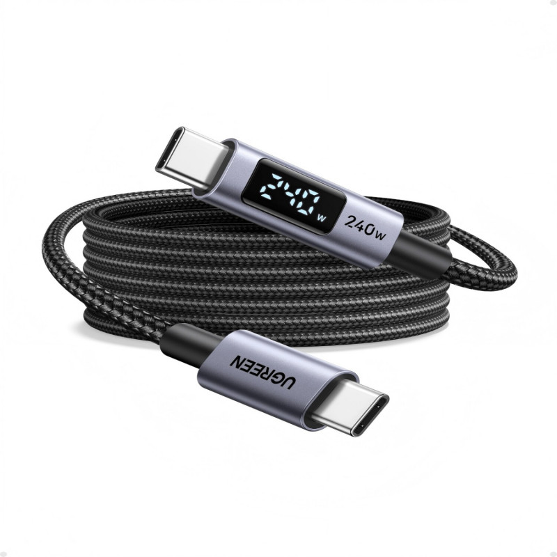 Ugreen L530 melns USB-C–USB-C kabelis, 2 m, PD 240 W, 480 Mbps, ar displeju