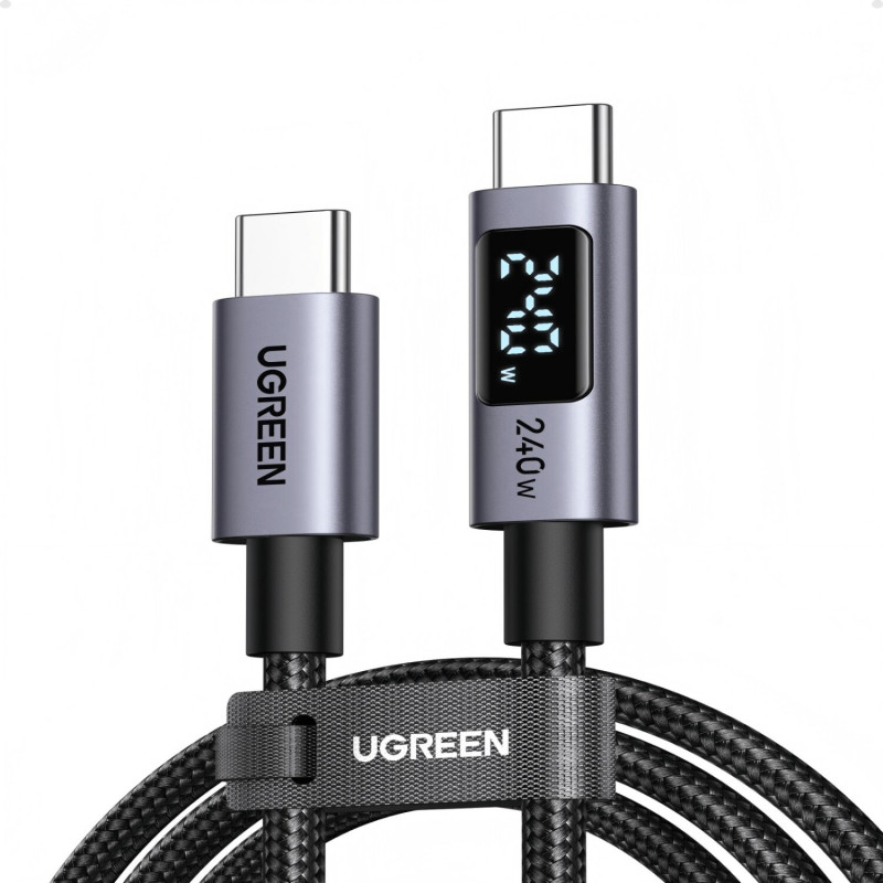 Ugreen L530 melns USB-C–USB-C kabelis, 2 m, PD 240 W, 480 Mbps, ar displeju