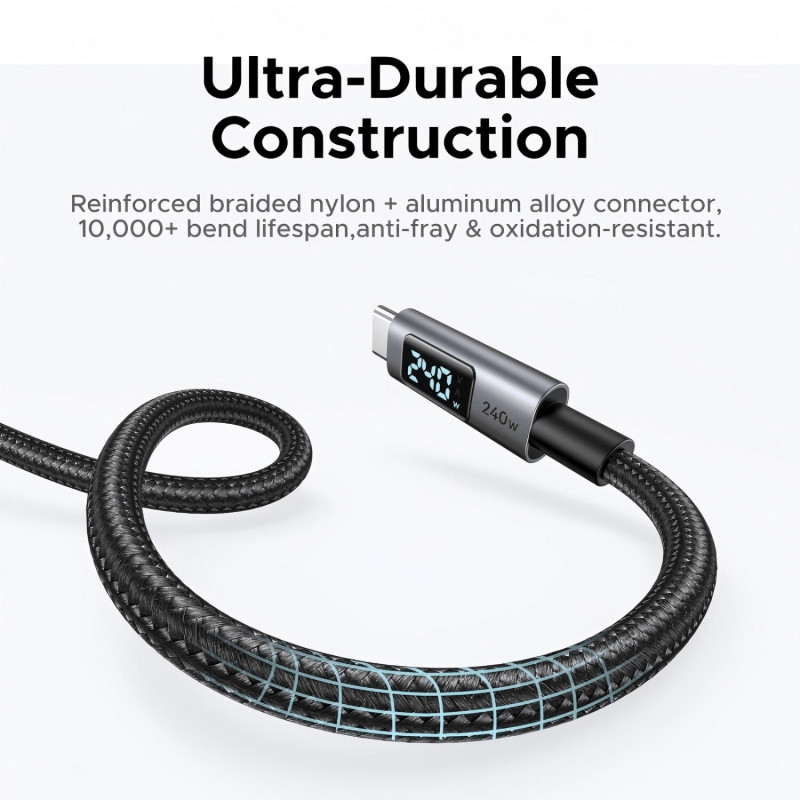 Ugreen L530 melns USB-C–USB-C kabelis, 2 m, PD 240 W, 480 Mbps, ar displeju