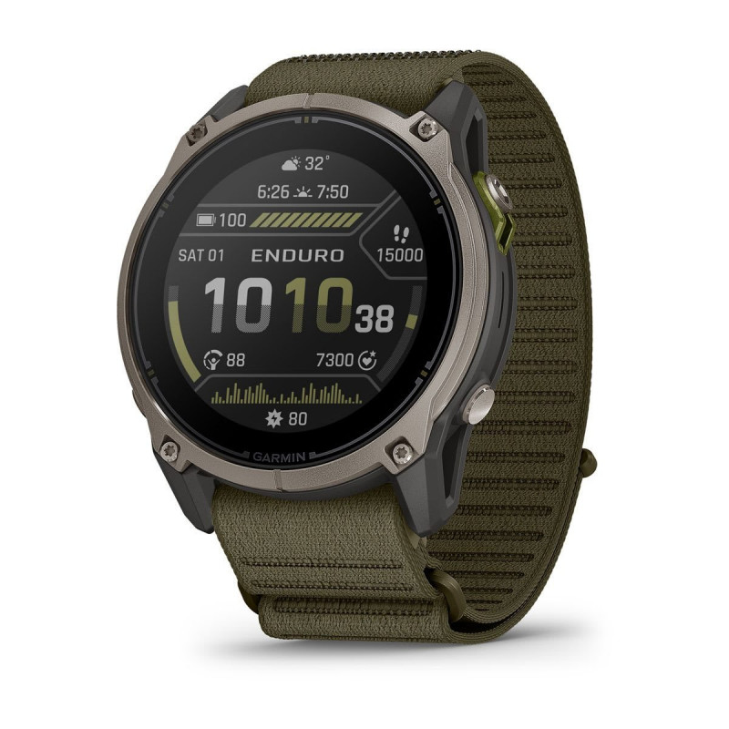 Garmin Enduro 4 GPS viedpulkstenis, tumši olīvu ComfortFit auduma siksniņa (010-04799-01)