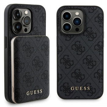 Guess GUBPM5P14X4GEMGK Apple iPhone 14 Pro Max cietais maciņš + 5000 mAh MagSafe ārējais akumulators, 4G Metal Logo, melns