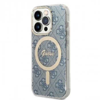 Guess GUBPP14XH4EACSB futrālis + bezvadu lādētājs Apple iPhone 14 Pro Max zils cietais futrālis, 4G Print, MagSafe