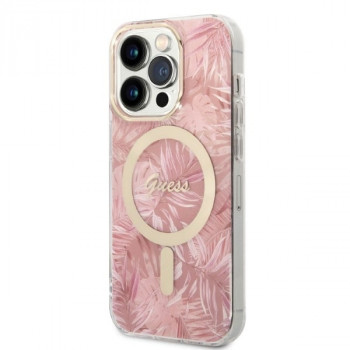 Guess GUBPP14LHJEACSP komplekts — Guess Jungle ciets maciņš un bezvadu lādētājs Apple iPhone 14 Pro, rozā, MagSafe