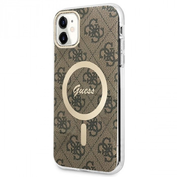 Guess GUBPN61H4EACSW apvalks + bezvadu lādētājs Apple iPhone 11, 4G Print, brūns cietais apvalks, MagSafe