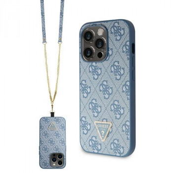Guess GUHCP14XP4TDSCPB Apple iPhone 14 Pro Max zils cietais futrālis, Crossbody 4G Metal Logo