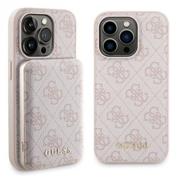 Guess GUBPM5P14L4GEMGP Apple iPhone 14 Pro cietais maciņš + 5000 mAh MagSafe powerbank komplekts, 4G Metal Logo, rozā