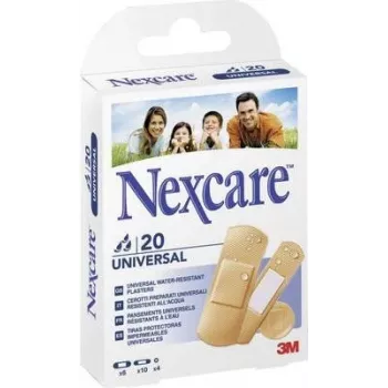 3M Nexcare Universal pretlipīgie plāksteri, 20 dažāda izmēra strēmeles, ādas tonī, elpojoši un ūdeni atgrūdoši, bez lateksa (N0320AS)