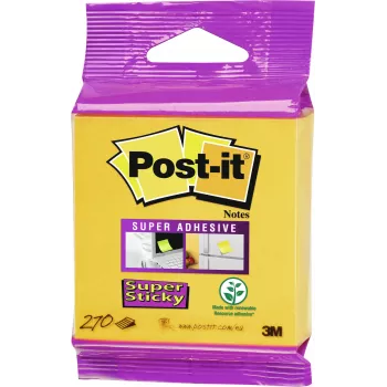 3M Post-it Super Sticky piezīmju lapiņas 2014-S, 76x76 mm, dzeltenas (daffodil yellow), 270 lapiņas