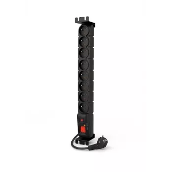 ACAR S8 FA RACK 8-Outlet 19 collu rack-mount strāvas sadalītājs ar pārsprieguma aizsardzību, 5m kabelis, melns