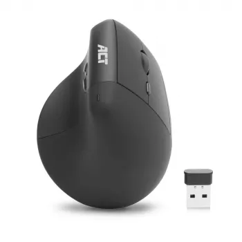 ACT AC5102 ergonomiska bezvadu vertikālā pele, 1600 DPI, 6 pogas, 2,4 GHz, no pārstrādātas plastmasas, melna