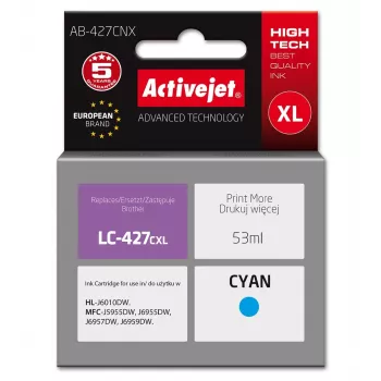Activejet AB-427CNX Brother LC-427CXL saderīga ciāna tintes kasetne, Supreme sērija, augstas ietilpības, 53 ml