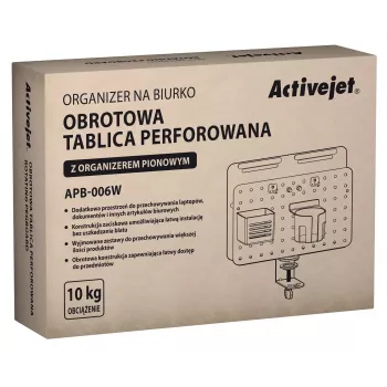 Activejet APB-006W Rotējošs pegboard galda organizators, pelēks un balts