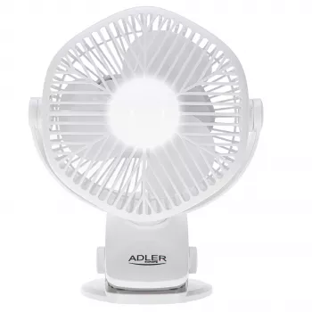 Adler AD 7335 Uzlādējams Klipējams Galda Ventilators, 6W, 12,7 cm, 3 ātrumi, Svārstības, Balts