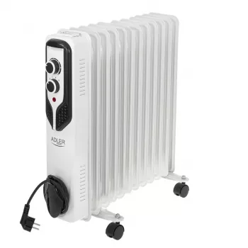 Adler AD 7817 eļļas radiators, 11 sekcijas, 2500W, 3 jaudas režīmi, regulējams termostats, aizsardzība pret pārkaršanu un apgāšanos, riteņi un rokturis, melns