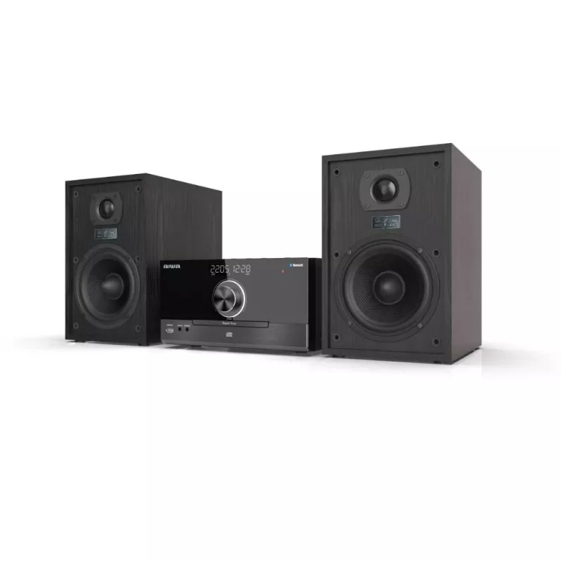 Aiwa MSBTU-600 50W Bluetooth CD Micro Hi-Fi System ar FM radio, USB, Aux-in, LED displeju un tālvadības pulti, Melns
