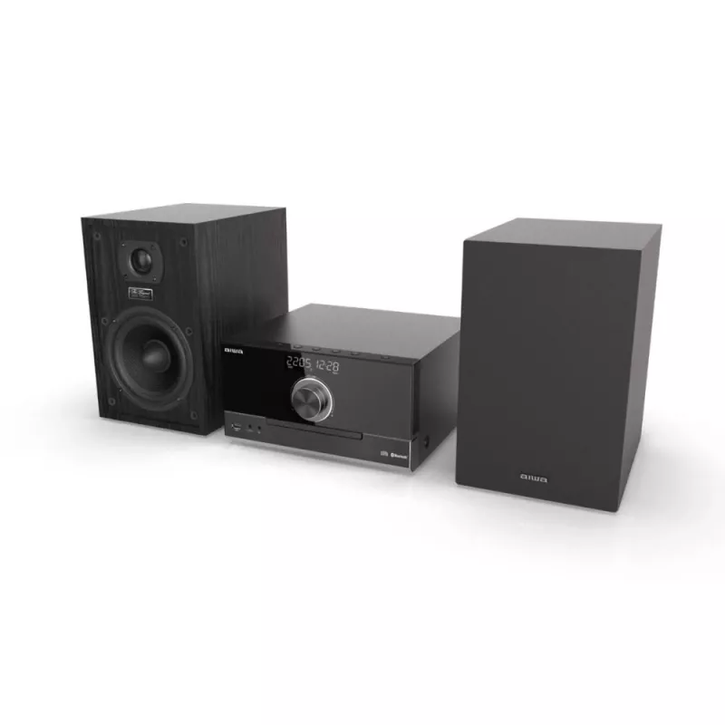 Aiwa MSBTU-600 50W Bluetooth CD Micro Hi-Fi System ar FM radio, USB, Aux-in, LED displeju un tālvadības pulti, Melns