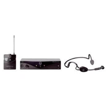 AKG WMS45 Sports Set bezvadu mikrofona sistēma ar C544 L austiņu mikrofonu, UHF BD U2 (614-630 MHz), bodypack raidītājs, stacionārais uztvērējs, 30m darbības rādiuss