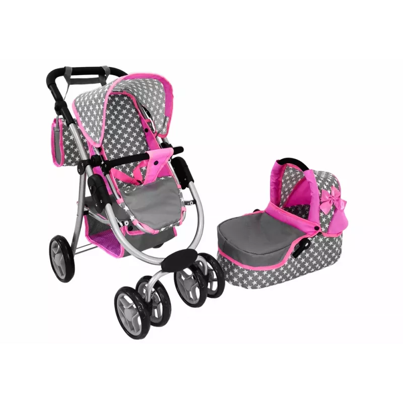 ALICE Baby Doll Stroller 2-in-1 Carrycot Bag Pink Stars