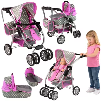 ALICE Baby Doll Stroller 2-in-1 Carrycot Bag Pink Stars