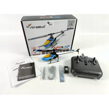 Amewi AFX4 XP radiovadāms helikopters RTF 2.4GHz 6 kanālu ar 6 asu žiroskopu, bezsuku galveno motoru, augstuma noturēšanu, LiPo 7.4V 700mAh, zils/melns