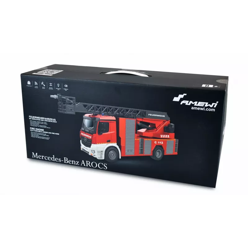 Amewi Mercedes-Benz ugunsdzēsēju mašīna ar pacēlāju 1:18 RTR 2.4GHz ar ūdens smidzinātāju