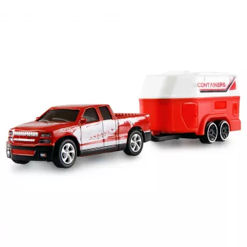 AMEWI RC Pickup Die Cast ar zirgu piekabi 1:64 RTR sarkans (22681)