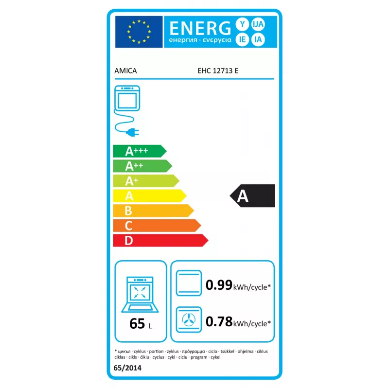 Amica EHC12713E Iebūvējamā krāsns komplekts ar keramikas virmu, 65 litri, 8 funkcijas, energoklase A, nerūsējošais tērauds