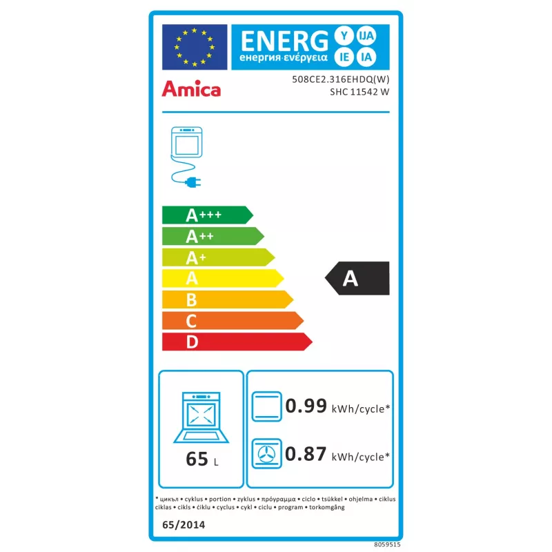 Amica SHC11542W brīvi stāvoša elektriskā plīts 50cm ar stikla keramikas virmu, 65L cepeškrāsni, 9 funkcijām - balta