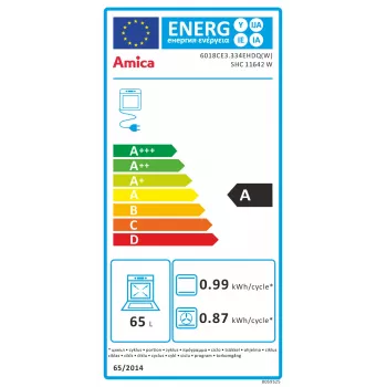 Amica SHC11642W brīvi stāvoša elektriskā plīts ar keramikas virsmu un 65L cepeškrāsni, 9 sildīšanas funkcijas, energoefektivitātes klase A, balta