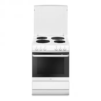Amica SHE 11640W brīvi stāvoša elektriskā plīts 60 cm ar 4 sildvirsmām, 4 krāsns sildīšanas veidiem, energoefektivitātes klase A, balta