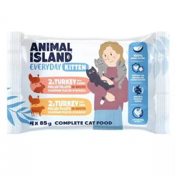 ANIMAL ISLAND Kitten Turkey, Rabbit & Veal 4x85g Slapjā kaķu barība