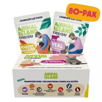 ANL Animal Island Everyday Jauktas garšas Mitrā kaķu barība paciņās 80 x 85 g