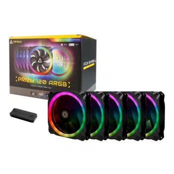 Antec Prizm 120 ARGB korpusa ventilators 5 gab. komplekts + kontrolieris - Melns