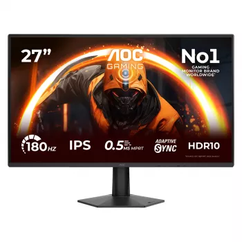 AOC 27G50F 27 collu Full HD IPS spēļu monitors, 1920x1080, 180Hz, 4ms, HDR10, FreeSync Premium, HDMI/DisplayPort, VESA, Melns