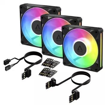 Arctic BioniX P12 A-RGB 120mm PWM korpusa ventilators (3 gab.) – adresējams RGB, 450-3000 RPM, 129 m³/h, melns