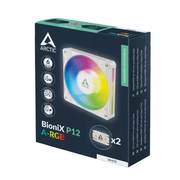 ARCTIC BioniX P12 A-RGB balts 120mm PWM korpusa ventilators, 450-3000 RPM, adresējams RGB, ķēdes savienojums