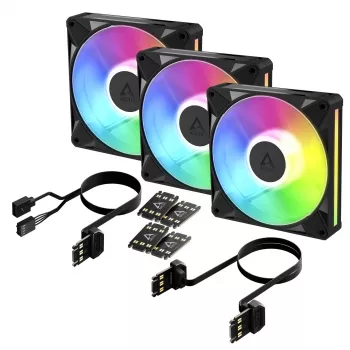 Arctic BioniX P14 A-RGB 140mm PWM Ventilators 3-Pack - Melns - Addressable RGB, 2500 RPM, 186 m³/h