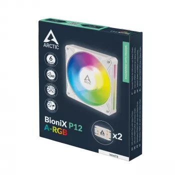 Arctic BioniX P14 A-RGB White 140mm PWM Case Fan ar Daisy Chain, ARGB apgaismojumu, 400-2500 RPM, 77.6 CFM