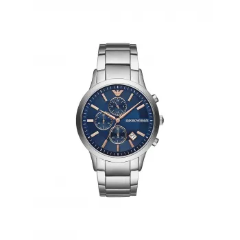 Armani AR11458 Vīriešu kvarca pulkstenis ar zilu ciparnīcu un nerūsējošā tērauda rokassprādzi, 43 mm