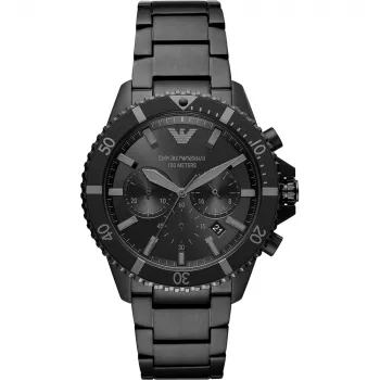 ARMANI AR11363 Hronogrāfa Pulkstenis Vīriešiem, Nerūsējošais Tērauds, 43mm, Melns Ciparnīca