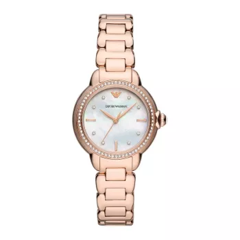 ARMANI sieviešu AR11523 Gianni T-Bar kvarca pulkstenis 32mm rožu zelta nerūsējošais tērauds