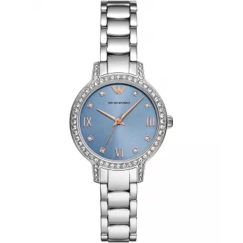 ARMANI sieviešu AR11585 nerūsējošā tērauda kvarca pulkstenis 32mm sudraba ciparnīca