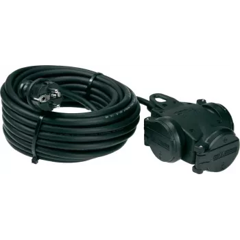 AS Schwabe 60456 10m H07RN-F 3G1.5mm² 3 ligzdu gumijas pagarinātājs ar Schuko kontaktdakšu un savienotāju, IP44, melns