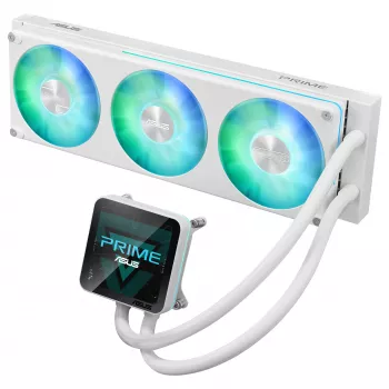 ASUS Prime LC II 360 ARGB LCD White Edition - 360mm AIO šķidruma dzesētājs ar 3.5 inch LCD ekrānu, 3x120mm ARGB ventilatori, vara pamatne, AM4/AM5/LGA1700/LGA1851