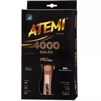 Atemi 4000 Balsa Concave galda tenisa rakešu komplekts — 5-slāņu balsa koka lāpstiņa ar Atemi ACE gumijām, 2.2 mm sūklis, ITTF apstiprināts