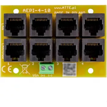 ATTE AEPI-4-10-OF 4 kanālu pasīvais PoE adapteris, 10/100 Mbps