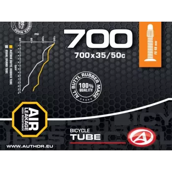 Author Tube AT-CROSS-700C Wide FV48 700x35/50C (Melns) - 48mm Presta vārsts, butilgumijas iekšējā riepa