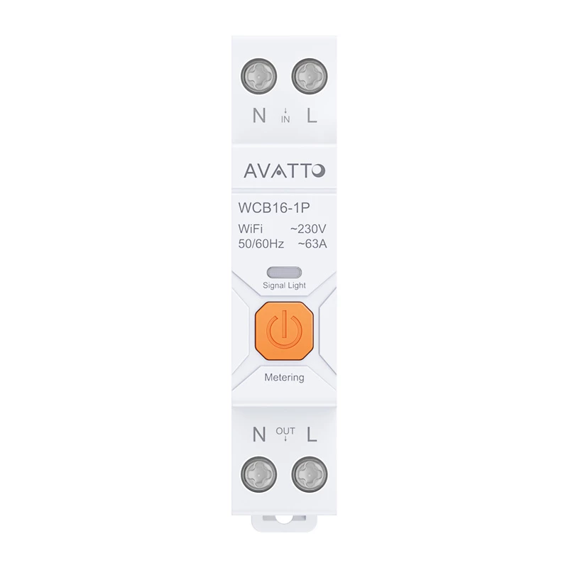 AVATTO WCB16 viedais WiFi automātiskais slēdzis 1P 16A 230V DIN sliedei ar enerģijas uzskaiti