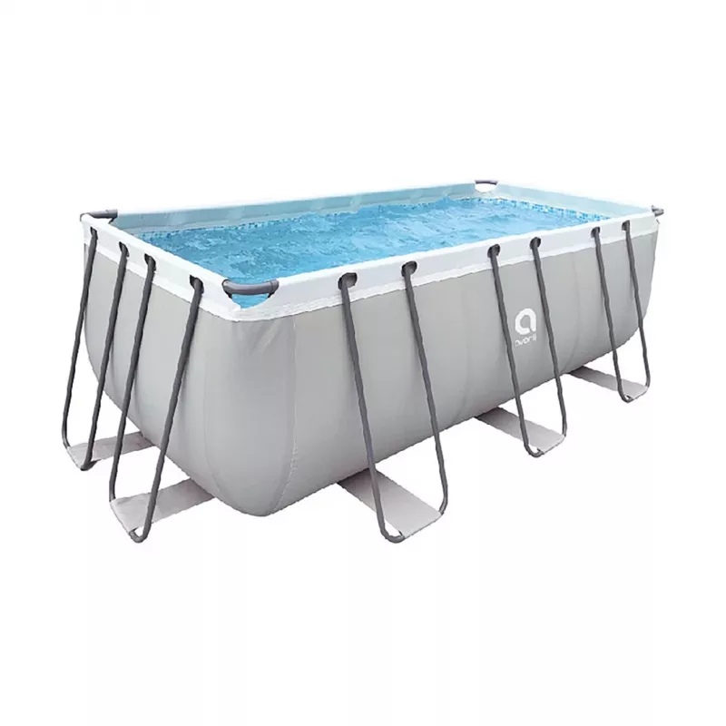 AVENLI Grey Rectangular Frame Pool 400x207x122 cm ar filtru sūkni, kāpnēm un pārsegu