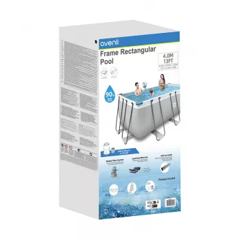 AVENLI Grey Rectangular Frame Pool 400x207x122 cm ar filtru sūkni, kāpnēm un pārsegu